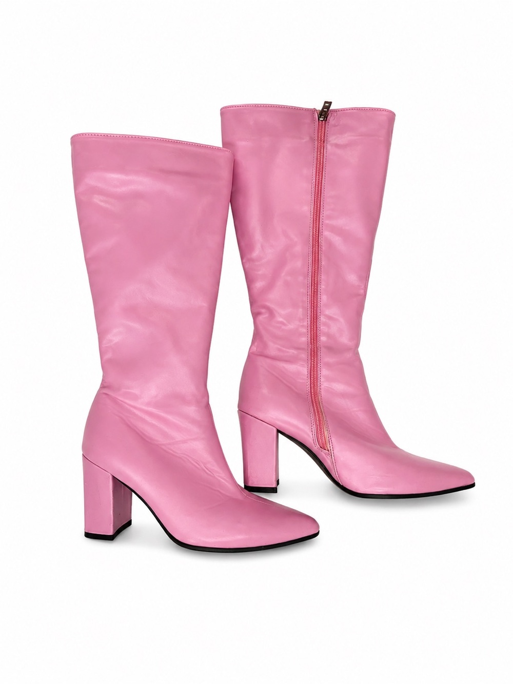 Women's Pink Mid-Calf Block Heel Boots